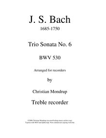 Partition aigu enregistrement , orgue Sonata No.6, Trio Sonata, Bach, Johann Sebastian