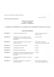 Epreuve sur documents - Histoire géographie 2005 Admission en deuxième année IEP Paris - Sciences Po Paris