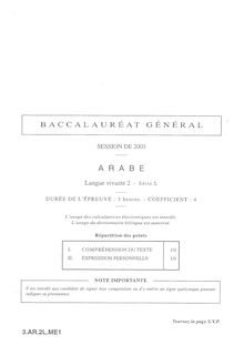 Arabe LV2 2003 Littéraire Baccalauréat général