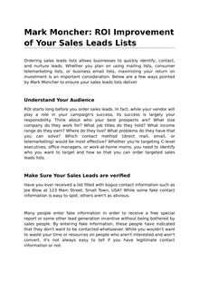 Mark Moncher, ROI Improvement of Your Sales Leads Lists