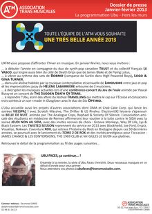 Association TransMusicales, Dossier de presse  Janvier-février 2013 La programmation Ubu - Hors les murs