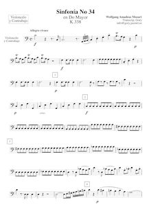 Partition violoncelles / Basses, Symphony No.34, C major, Mozart, Wolfgang Amadeus