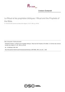 Le Rituel et les prophètes bibliques / Ritual and the Prophets of the Bible. - article ; n°1 ; vol.85, pg 69-84