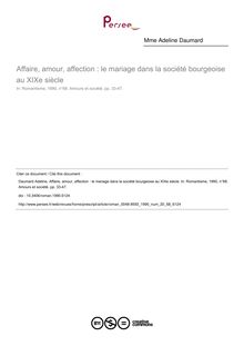 Affaire, amour, affection : le mariage dans la société bourgeoise au XIXe siècle - article ; n°68 ; vol.20, pg 33-47