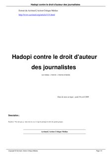 Hadopi contre le droit d auteur des journalistes