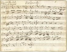 Partition violoncelle, 5 quatuors, G, D, G, B♭, G., Toeschi, Carl Joseph