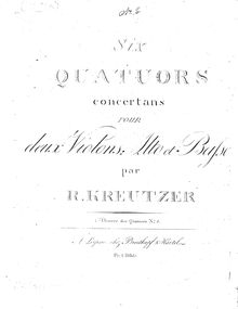 Partition Book 1: quatuors 1-3, 6 corde quatuors, Kreutzer, Rodolphe