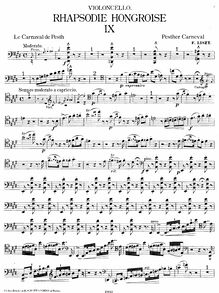 Partition de violoncelle, Hungarian Rhapsody No.9, Pesther Carneval / Le carnaval de Pesth