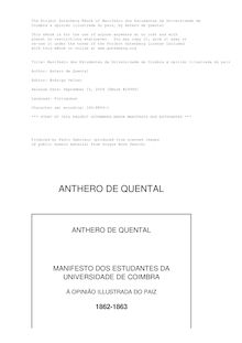 Manifesto dos Estudantes da Universidade de Coimbra á opinião illustrada do paiz
