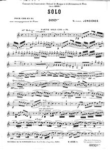 Partition cor , partie, Solo pour cor en fa, F Major, Joncières, Victorin de