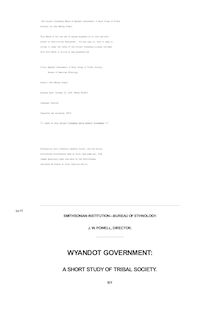 Wyandot Government: A Short Study of Tribal Society - Bureau of American Ethnology
