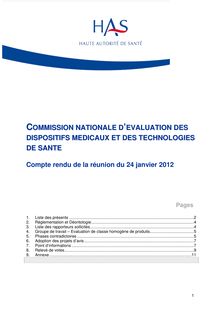 CNEDiMTS - Commission du 24 janvier 2012 - CR CNEDiMTS 24 01 2012