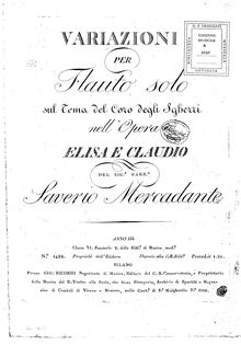 Partition complète, Variazioni sul tema del chœur degli sgherri nell opéra  Elisa e Claudio 