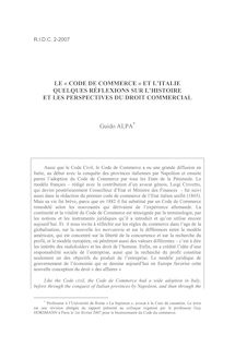 Le « Code de commerce » et l’Italie : Quelques réflexions sur l’histoire et les perspectives du droit commercial - article ; n°2 ; vol.59, pg 235-257