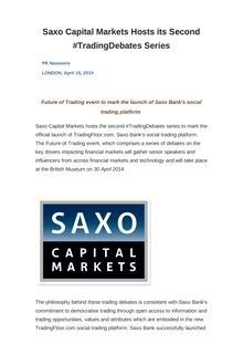 Saxo Capital Markets Hosts its Second #TradingDebates Series