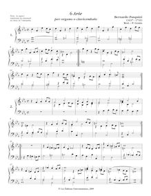 Partition 6 Arie (1-3 C minor, 4-5 C major, 6 B-flat major), Arie diversi pour clavier instrument
