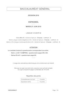 Baccalauréat LV2 Espagnol 2016 - Séries générales