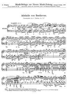 Partition , Transcription of Beethoven s  Adelaide , L Art du Chant appliqué au Piano, Transcriptions des célèbres Oeuvres des grandes Maitres, Op.70 par Sigismond Thalberg