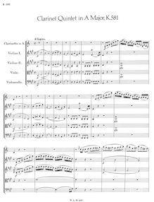 Partition complète, clarinette quintette, Quintet for Clarinet and Strings par Wolfgang Amadeus Mozart