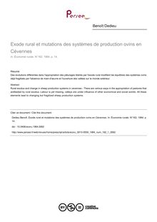Exode rural et mutations des systèmes de production ovins en Cévennes - article ; n°1 ; vol.162, pg 14-14
