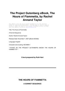 The Hours of Fiammetta - A Sonnet Sequence