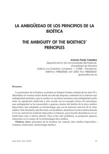 La Ambigüedad de los Principios de la Bioética. (The Ambiguity of the Bioethics’ Principles)