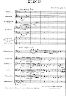 Partition Complete Orchestral Score, Élégie, Op.24, Fauré, Gabriel