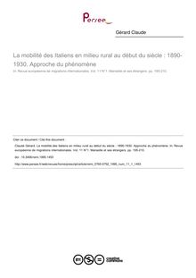 La mobilité des Italiens en milieu rural au début du siècle : 1890-1930. Approche du phénomène - article ; n°1 ; vol.11, pg 195-210