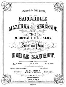 Partition de piano, 3 Morceaux de Salon, Sauret, Émile