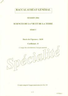 Baccalaureat 2004 sciences de la vie et de la terre (svt) specialite scientifique liban
