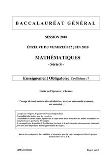 Bac S 2018 - Les sujets de mathématiques (obligatoire)