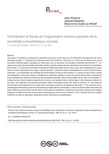 Contribution à l étude de l organisation temporo-spatiale de la sensibilité somesthésique normale - article ; n°1 ; vol.54, pg 53-81