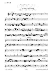 Partition violon 1, Duodecima Sonata A , Doi Violini, & Trombon overo Violeta