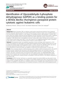 Identification of Glyceraldehyde-3-phosphate dehydrogenase (GAPDH) as a binding protein for a 68-kDa Bacillus thuringiensisparasporal protein cytotoxic against leukaemic cells