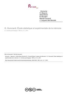 G. Guicciardi, Étude statistique et expérimentale de la mémoire - compte-rendu ; n°1 ; vol.12, pg 661-661