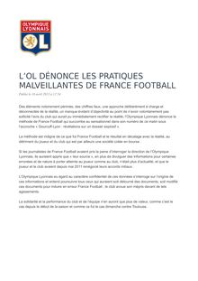 Communiqué de l Olympique Lyonnais : l OL dénonce les pratiques malveillantes de France Football