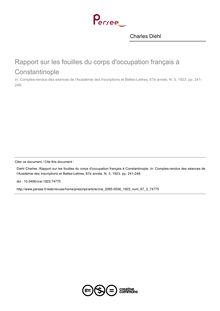 Rapport sur les fouilles du corps d occupation français à Constantinople - article ; n°3 ; vol.67, pg 241-248