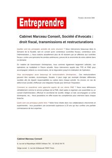 Cabinet Marceau Conseil, Société d Avocats : droit fiscal, transmissions et restructurations