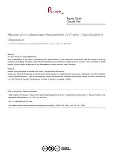 Histoire d une pharmacie hospitalière de l Indre : l apothicairerie d Issoudun - article ; n°331 ; vol.89, pg 443-454