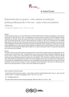 Brazzaville dans la guerre : crise urbaine et violences politiques//Brazzaville in the war : urban crisis and political violence - article ; n°611 ; vol.109, pg 3-20