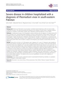 Severe disease in children hospitalized with a diagnosis of Plasmodium vivax in south-eastern Pakistan