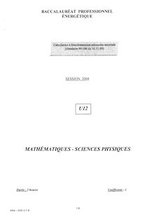 Mathématiques - Sciences physiques 2004 Bac Pro - Énergétique
