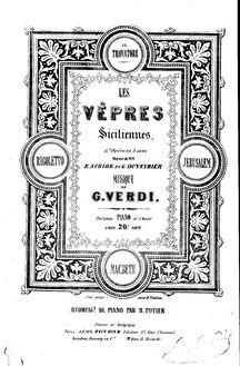 Partition complète, Les vêpres siciliennes, Opéra en cinq actes par Giuseppe Verdi
