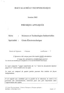 Baccalaureat 2002 physique appliquee s.t.i (genie electrotechnique)