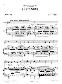 Partition complète (Original key), Testament, C minor par Henri Duparc