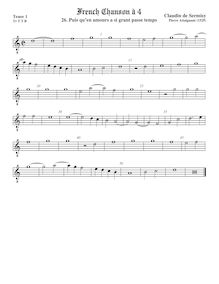 Partition ténor viole de gambe 1, octave aigu clef, French Chanson par Claudin de Sermisy