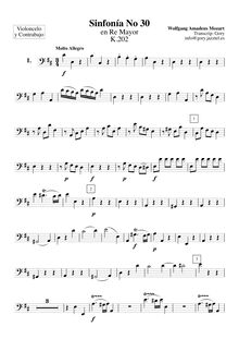 Partition violoncelles / Basses, Symphony No.30, D major, Mozart, Wolfgang Amadeus par Wolfgang Amadeus Mozart