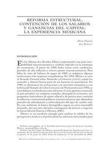 Reforma estructural, contención de los salarios y ganancias del capital: la experiencia mexicana (Structural Reform, Wage Restraint and Increased Profits: the Mexican Experience )