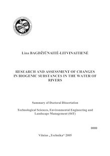 Research and assessment of changes in biogenic substances in the water of rivers ; Biogeninių medžiagų kaitos upių vandenyje tyrimai ir įvertinimas