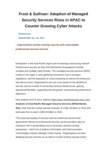 Frost & Sullivan: Adoption of Managed Security Services Rises in APAC to Counter Growing Cyber Attacks
